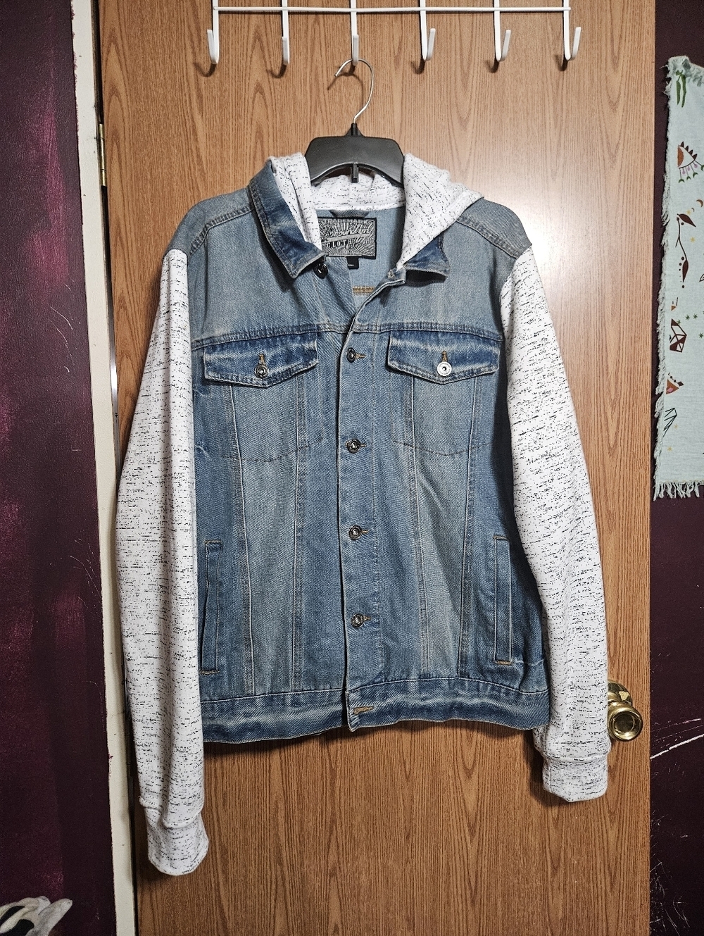 Brooklyn Cloth Mfg Co Denim Fleece Sleeve Hoodie Trucker Jacket Mens Large Jean